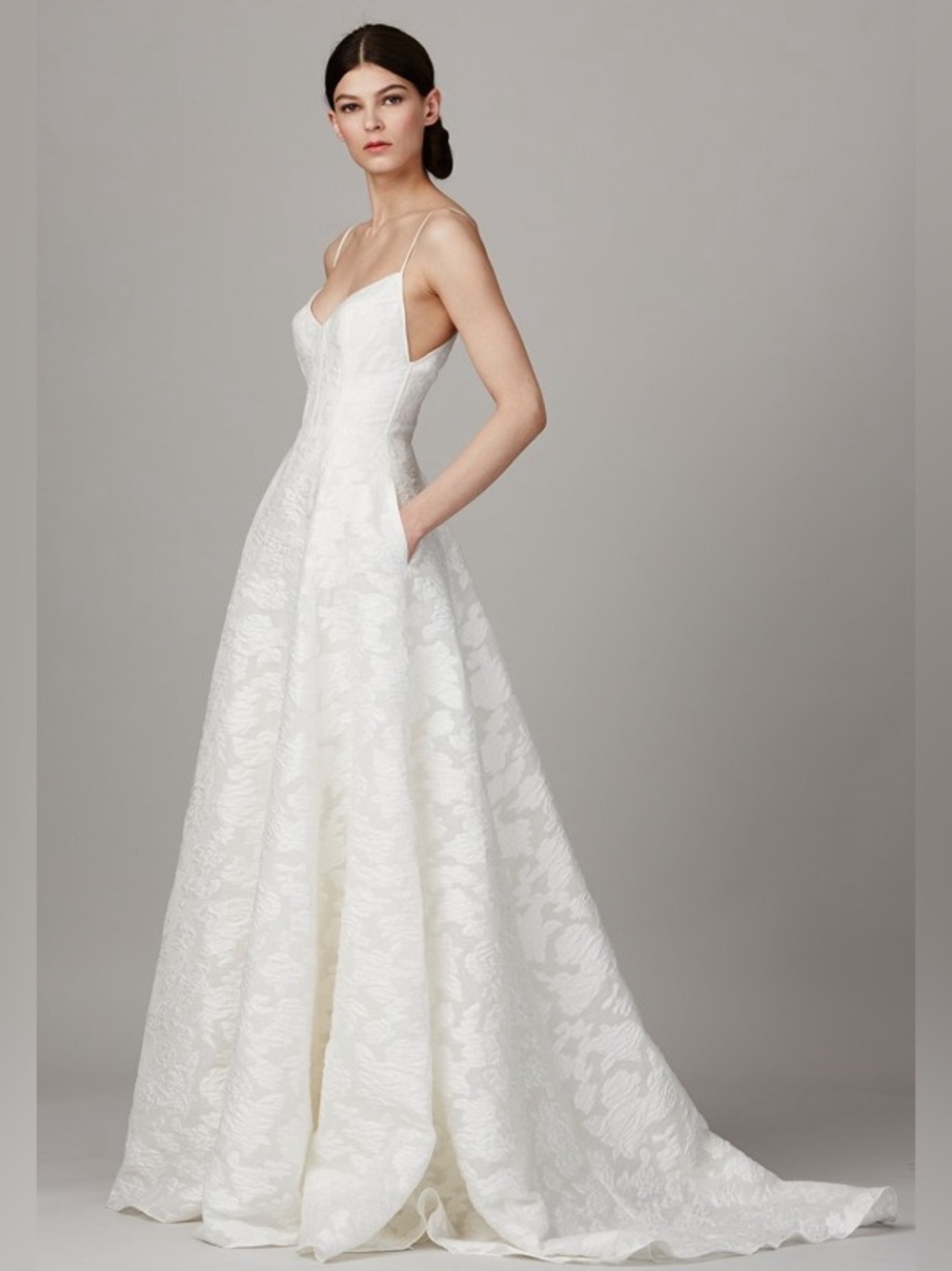 Lela Rose The Desert Wedding Dress Ballerina Bodice Embossed White Lace Size 12